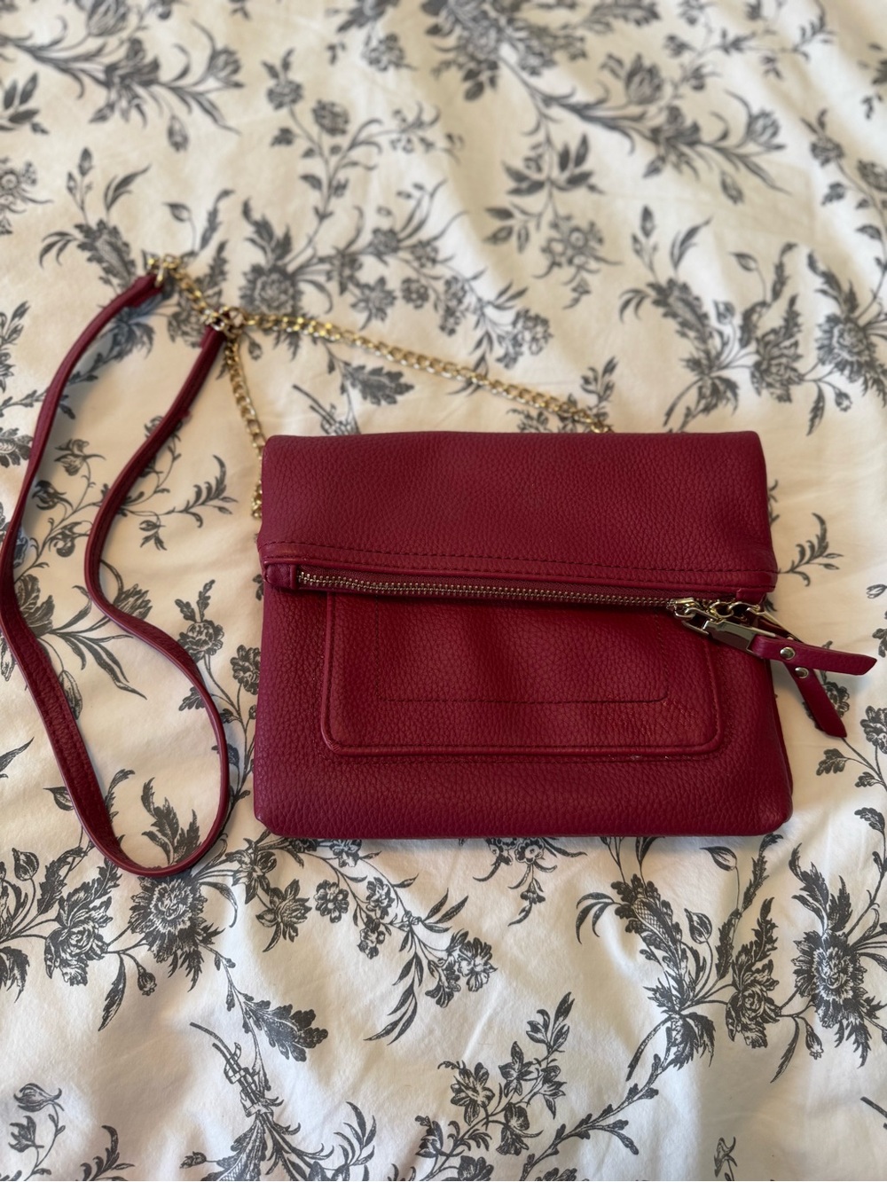 Miztique Wine Red Leather Crossbody with Gold Chain